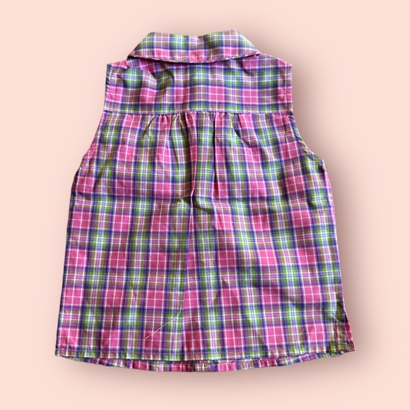 NWT Toddler Girl Ralph Lauren Green Pink Plaid Tank Top Button Up Shirt Sz 2T - Picture 2 of 6